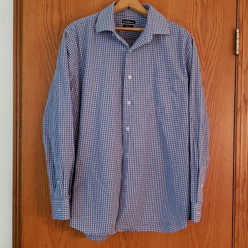 Croft & Barrow Slim Fit Blue White Checkered Button Down Dress Shirt Sz L